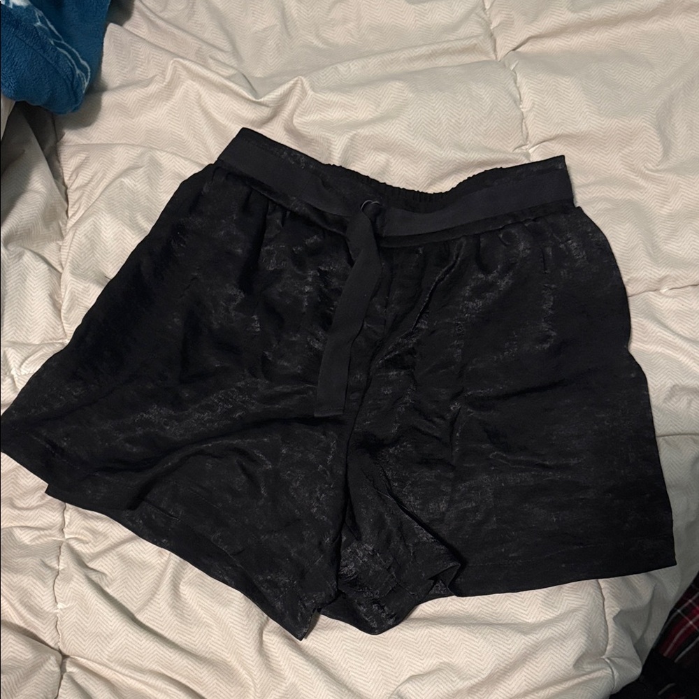 Black Women's silk Shorts with belt strap